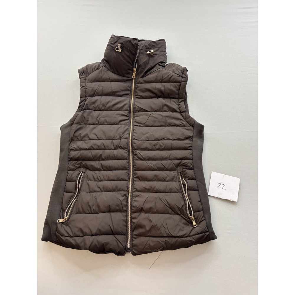 Special One Women's Brown Quilted Puffer Vest Faux Fur Collar Full Zip Size L/G